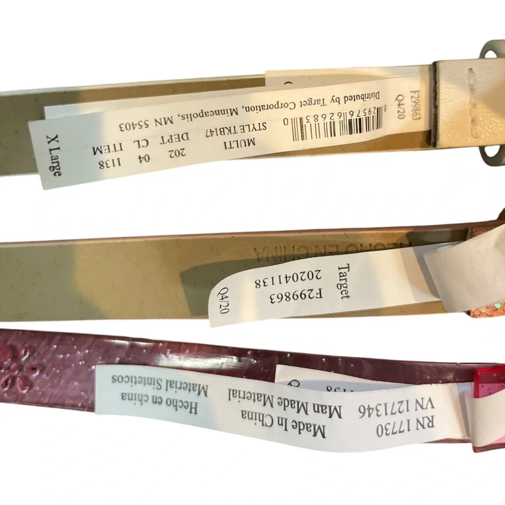 8 Cat & Jack Kids Belts in Pink, Teal, Glitter, Laser Cut Grommets Size L/XL